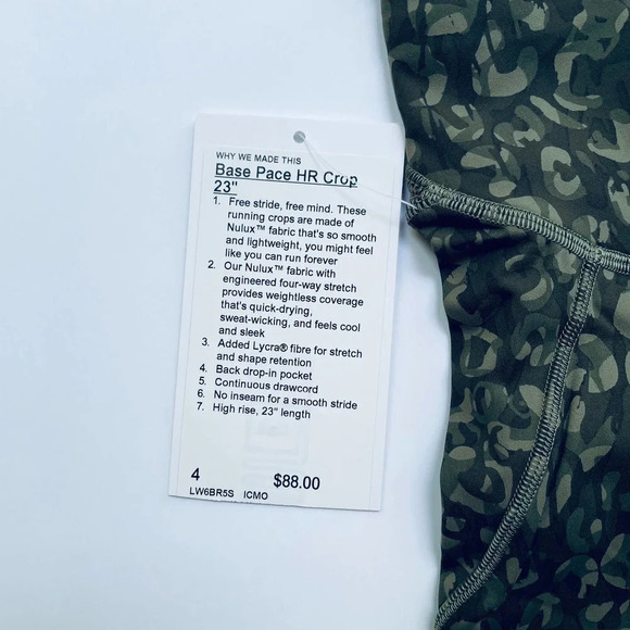 Lululemon Base Pace HR Crop 23" Leggings Intertwined Camo Olive Multi Size 4 NEW - Picture 8 of 9